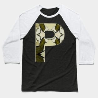 Letter P Monogram Initial Olive Green Pearl White Aesthetic Abstract Pattern Painting On Canvas Baseball T-Shirt